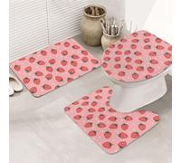 VOSERY Bathroom Rugs Sets 3 Piece, Soft Washable Bath Mats for Bathroom, Cute Strawberry Starry Sky Pink U-Shape Toilet Lid Cover, Absorbent Shower Mats Bath Rug Mat for Bathroom Toilet