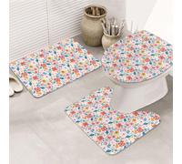 VOSERY Bathroom Rugs Sets 3 Piece, Soft Washable Bath Mats for Bathroom, Floral Ditsy U-Shape Toilet Lid Cover, Absorbent Shower Mats Bath Rug Mat for Bathroom Toilet