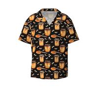 VOSERY Bee and Honey Hawaiian Shirts for Men, Soft Mens Short Sleeve Shirts Button Beach Cuban Shirts, Black, Large