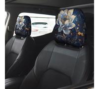VOSERY Blue Golden Dream Lotus Car Accessories for Women Men, Headrest Covers for Cars 2 Pcs, Head Rest Cover for Car Decor, Car Headrest Cover for Car Decorations Interior