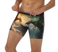 VOSERY Castle Red Green Sky Dragon Mens Underwear Boxer Briefs, Soft Breathable Extended Length Boxers Briefs for Men, Black, XL