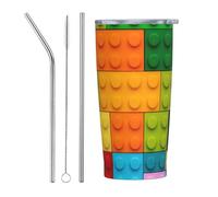 VOSERY Colorful Building Blocks Cute Tumbler with Lid and Straw, 20 Oz Stainless Steel Insulated Tumbler Water Bottle Cup, Travel Coffee Mug Personalized Tumbler