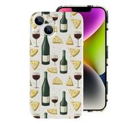 Vosery Compatible with iPhone 14 Case Rugged Slim 6.1 Inch - Pc Red Wine Cheese Print Cover Compatible with iPhone 14 Phone Case for Women Men, Anti-Scratch Shockproof