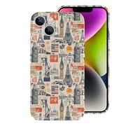 Vosery Compatible with iPhone 14 Case Rugged Slim 6.1 Inch - Pc Vintage Landmark Collage Print Cover Compatible with iPhone 14 Phone Case for Women Men, Anti-Scratch Shockproof