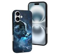 VOSERY Compatible with iPhone 16 Case - Cute Celestial Ram Night Sky Soft Silicone Case Compatible with iPhone 16 Phone Case for Women Men Black
