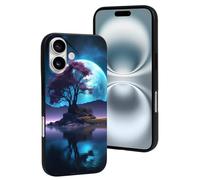 VOSERY Compatible with iPhone 16 Case - Cute Lakeside Tree Blue Moon Soft Silicone Case Compatible with iPhone 16 Phone Case for Women Men