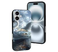VOSERY Compatible with iPhone 16 Case, Fantasy Swan Yacht Design Soft Protection Case Compatible with iPhone 16 Phone Case for Women Men 6.1 Inch Black