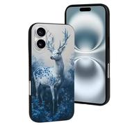 VOSERY Compatible with iPhone 16 Case, Majestic Blue Flower Deer Soft Protection Case Compatible with iPhone 16 Phone Case for Women Men 6.1 Inch