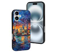 VOSERY Compatible with iPhone 16 Case, Neon Shanghai Cityscape Night Soft Protection Case Compatible with iPhone 16 Phone Case for Women Men 6.1 Inch Black