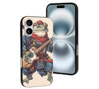 VOSERY Compatible with iPhone 16 Case, Samurai Frog Guitar Soft Protection Case Compatible with iPhone 16 Phone Case for Women Men 6.1 Inch Black