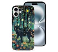 VOSERY Compatible with iPhone 16 Plus Case - Fashion Soft Mystical Black Cat Fireflies Phone Case Cute Compatible with iPhone 16 Plus Cases for Women & Men