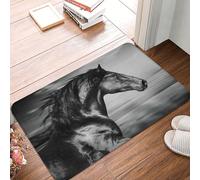 VOSERY Front Door Mat Indoor Outdoor Outside Entrance - 16 * 24in Washable Running Horse Black and White Thin Bathroom Rugs Fit Under Door, Kitchen Rugs Mats for Floor, Bath Rugs for Bathroom