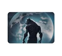 VOSERY Front Door Mat Indoor Outdoor Outside Entrance - Moon Wolf Warrior 16 * 24in Washable Thin Bathroom Rugs Fit Under Door, Kitchen Rugs Mats for Floor, Bath Rugs for Bathroom