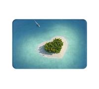 VOSERY Front Door Mat Indoor Outdoor Outside Entrance - Paradise Island in The Form of Heart 16 * 24in Washable Thin Bathroom Rugs Fit Under Door, Kitchen Rugs Mats for Floor, Bath Rugs for Bathroom