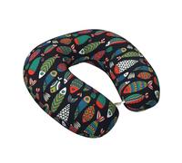VOSERY Hand Drawn Colorful Fishes Travel Pillow Memory Foam Neck Pillow, Comfortable Travel Neck Pillow U Shape, Travel Neck Pillow for Sleeping, Airplane Traveling, Car, Home, Office
