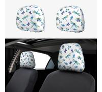 VOSERY Headrest Covers for Cars Accessories Interior for Women Men 2Pcs - Blue Dragonfly Moth Butterfly Car Headrest Cover for Car Decor, Head Rest Cover for Car Decorations Interior