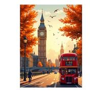 VOSERY Historic London Autumn Cityscape Diamond Art Kits for Adults - DIY 5D Full Drill Diamond Painting for Home Wall Decor, Frameless Diamond Painting Kits for Adults Beginner
