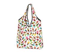 VOSERY Ice Cream Popsicles Reusable Grocery Bags Shopping Bags for Groceries Foldable Tote Bag with Handles, Black, 1 Piece