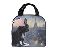 VOSERY Insulated Lunch Bag Women Men - Winter City French Bulldog Cute Lunch Box for Women Men, Reusable Insulated Leakproof Thermal Lunch Tote, Lunch Containers for Travel Work School Picnic Outdoor