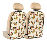 VOSERY Kick Mats with Backseat Car Organizer 2 Pack - Artsy Painted Chicken Adjustable Car Seat Organizer Backseat for Back Seat Protector, Waterproof Seat Back Protector for Universal Car