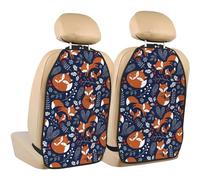 VOSERY Kick Mats with Backseat Car Organizer 2 Pack - Cute Foxes Adjustable Car Seat Organizer Backseat for Back Seat Protector, Waterproof Seat Back Protector for Universal Car