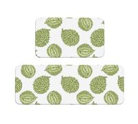 Vosery Kitchen Mats for Floor 2 Piece, Stylish Anti Fatigue Mats for Kitchen Floor, Cute Retro Durian Kitchen Rugs Non Slip Washable for Bedroom Bathroom Home Kitchen Decor