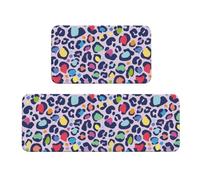 Vosery Kitchen Mats for Floor 2 Piece, Stylish Anti Fatigue Mats for Kitchen Floor, Rainbow Leopard spot Print Kitchen Rugs Non Slip Washable for Bedroom Bathroom Home Kitchen Decor