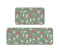 Vosery Kitchen Mats for Floor 2 Piece, Stylish Anti Fatigue Mats for Kitchen Floor, Retro Hippie Groovy Mushroom Kitchen Rugs Non Slip Washable for Bedroom Bathroom Home Kitchen Decor