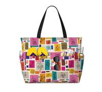 VOSERY Large Beach Bags Waterproof Sandproof - Cute doodles Cute Beach Tote Bags for Women with Zipper