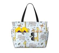 VOSERY Large Beach Bags Waterproof Sandproof - giraffe monkey_A Cute Beach Tote Bags for Women with Zipper