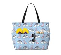 VOSERY Large Beach Bags Waterproof Sandproof - Rainbow dinosaur Cute Beach Tote Bags for Women with Zipper