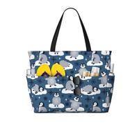 VOSERY Large Beach Bags Waterproof Sandproof - Snow penguin Cute Beach Tote Bags for Women with Zipper