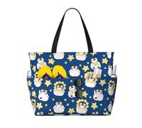 VOSERY Large Beach Bags Waterproof Sandproof - Star penguin Cute Beach Tote Bags for Women with Zipper