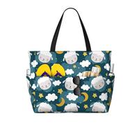 VOSERY Large Beach Bags Waterproof Sandproof - Sweet Dream Lamb Cute Beach Tote Bags for Women with Zipper