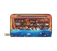 VOSERY Leather Thin Slim Wallets for Women Men - Animals On Noah's Ark2 Clutch Wallet for Women Men with Zipper