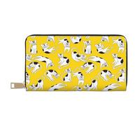 VOSERY Leather Thin Slim Wallets for Women Men - Artistic Cute Cartoon Cat Yellow Clutch Wallet for Women Men with Zipper