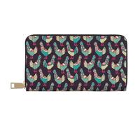 VOSERY Leather Thin Slim Wallets for Women Men - Artistic Cute Chicken Multicolor Clutch Wallet for Women Men with Zipper