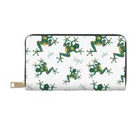 VOSERY Leather Thin Slim Wallets for Women Men - Artistic Cute Frog Dragonfly Clutch Wallet for Women Men with Zipper