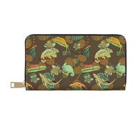 VOSERY Leather Thin Slim Wallets for Women Men - Artistic Cute Lizard Chameleon Green Clutch Wallet for Women Men with Zipper