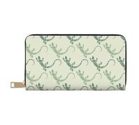 VOSERY Leather Thin Slim Wallets for Women Men - Artistic Cute Lizard Gecko Green_A Clutch Wallet for Women Men with Zipper