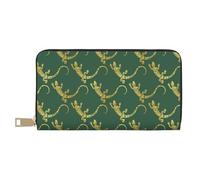 VOSERY Leather Thin Slim Wallets for Women Men - Artistic Cute Lizard Gecko Green Clutch Wallet for Women Men with Zipper