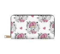 VOSERY Leather Thin Slim Wallets for Women Men - Artistic Cute Poodle Dog Pink_A Clutch Wallet for Women Men with Zipper