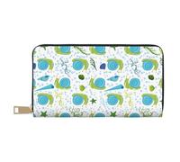 VOSERY Leather Thin Slim Wallets for Women Men - Blue Green Slug Shells Clutch Wallet for Women Men with Zipper