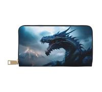 VOSERY Leather Thin Slim Wallets for Women Men - Blue Thunder storm Dragon Clutch Wallet for Women Men with Zipper