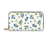 VOSERY Leather Thin Slim Wallets for Women Men - Blueberries Print leaf Clutch Wallet for Women Men with Zipper
