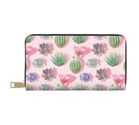 VOSERY Leather Thin Slim Wallets for Women Men - Cactus Succulents blooming Clutch Wallet for Women Men with Zipper