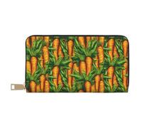 VOSERY Leather Thin Slim Wallets for Women Men - Carrot leaf print Clutch Wallet for Women Men with Zipper