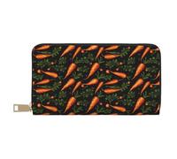 VOSERY Leather Thin Slim Wallets for Women Men - Carrot print leaf Clutch Wallet for Women Men with Zipper