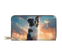 VOSERY Leather Thin Slim Wallets for Women Men - Cloud Border Collie Clutch Wallet for Women Men with Zipper