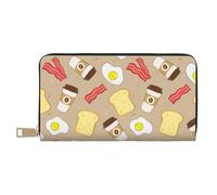 VOSERY Leather Thin Slim Wallets for Women Men - Coffee Bacon Eggs Toast Clutch Wallet for Women Men with Zipper